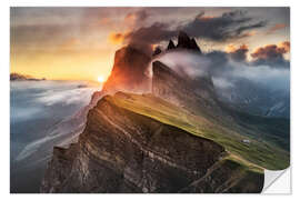 Sticker mural Lever du soleil dans les Dolomites à Seceda