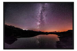 Gerahmter Kunstdruck Bergsee bei Nacht. Blick von der Leglerhütte, Glarus, Schweiz