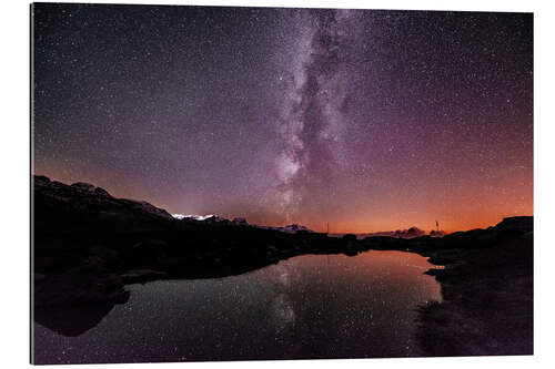 Gallery print Nightscape at small mountain lake at Legler mountain hut with galaxy  Glarus, Switzerland