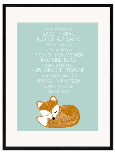 Kehystetty taidepainatus Fox Poem (German)