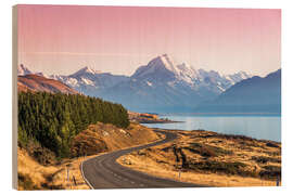 Hout print Road to Aoraki, New Zealand