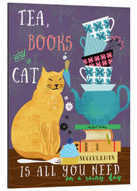 Magnettafel Tee, Bücher und eine Katze