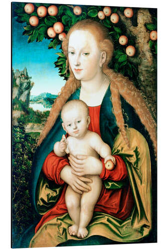 Stampa su alluminio Madonna with child under the apple tree