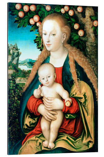 Stampa su plexi-alluminio Madonna with child under the apple tree