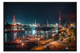 Gerahmter Kunstdruck Kaiser Wilhelm Brücke und Yachthafen in Wilhelmshaven von oben