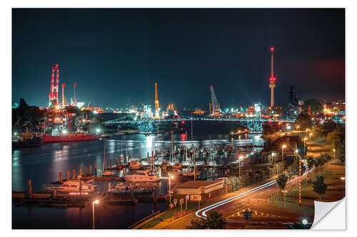 Självhäftande poster Kaiser Wilhelm Bridge and marina in Wilhelmshaven from above