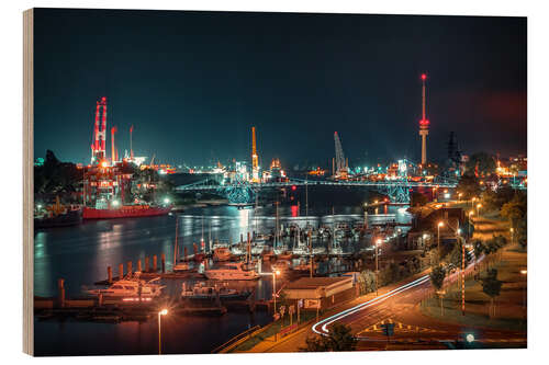 Stampa su legno Kaiser Wilhelm Bridge and marina in Wilhelmshaven from above