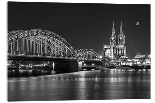 Akryylilasitaulu Cologne Cathedral and Hohenzollern Bridge at night (b / w)