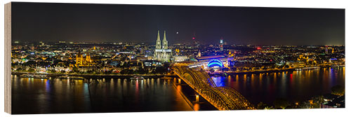 Holzbild Köln Nacht Skyline Panorama