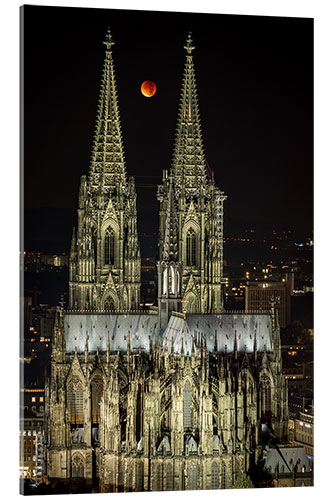 Stampa su vetro acrilico Blood moon shines over Cologne Cathedral