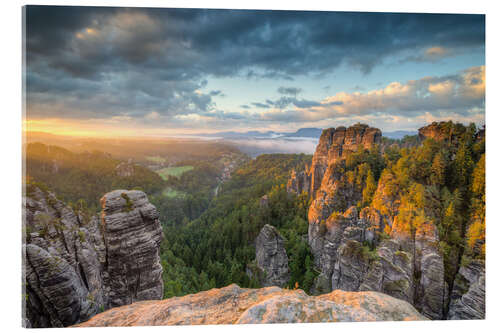 Tableau en verre acrylique Saxon Switzerland Sunrise