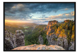 Gerahmter Kunstdruck Sonnenaufgang im Elbsandsteingebirge