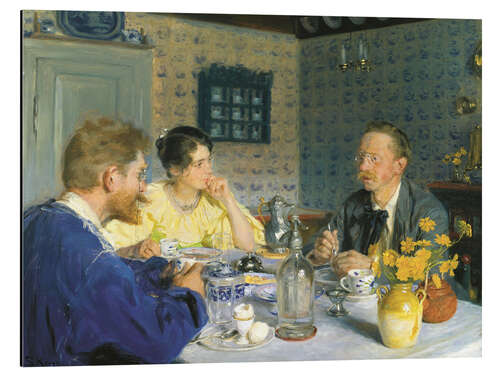 Aluminiumsbilde A luncheon. The artist, his wife and the writer Otto Benzon