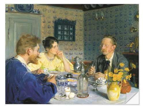 Muursticker A luncheon. The artist, his wife and the writer Otto Benzon