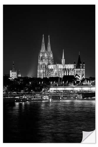 Selvklebende plakat Cologne Cathedral at night