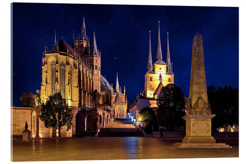 Acrylglas print Cathedral of Erfurt under the stars