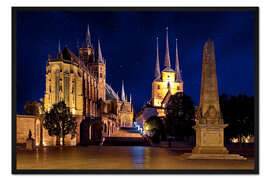 Gerahmter Kunstdruck Dom von Erfurt unter Sternenhimmel