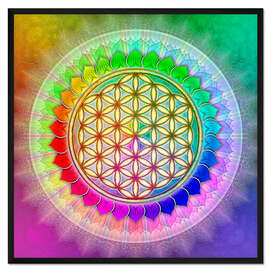 Gerahmter Kunstdruck Blume des Lebens – Regenbogenlotus Artwork II