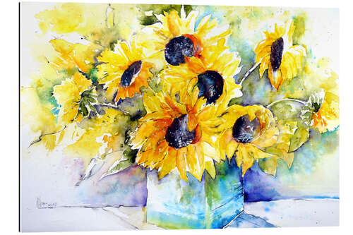 Tableau en plexi-alu Tournesols dans un vase