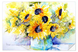 Muursticker Sunflowers in vase