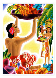 Print  Hawaiian Women Harvesting Fruit