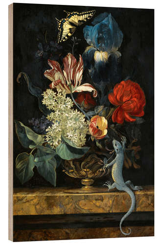 Tableau en bois Tulipes et autres fleurs dans un vase