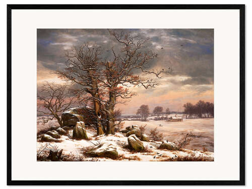 Ingelijste kunstdruk Megalithic grave in winter