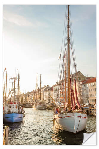 Sticker mural Old sailing boat in evening light in Nyhavn in Copenhagen. Denmark