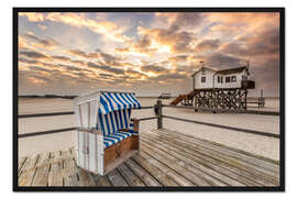Gerahmter Kunstdruck Morgens am Nordsee Strand von Sankt Peter-Ording
