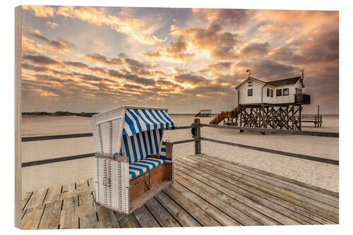 Wood print Sankt Peter Ording, Baltic Sea in the Morning