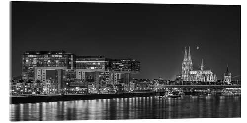 Acrylic print Cologne night Skyline black / white