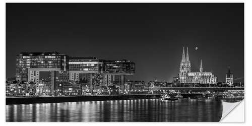 Wandsticker Köln Skyline am Abend schwarz/weiß