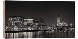 Wood print  Cologne night Skyline black / white - rclassen