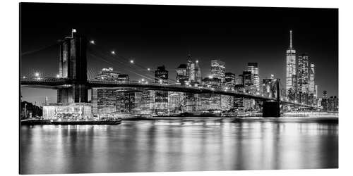 Aluminium print New York City skyline at night, Brooklyn Bridge I