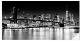 Selvklebende plakat New York City skyline at night, Brooklyn Bridge I