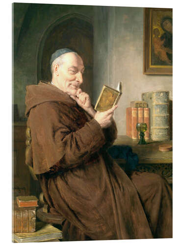 Akrylbilde Reading monk with wine glass