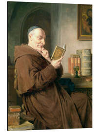 Aluminium print Reading monk with wine glass