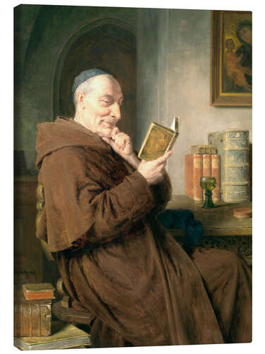 Tableau sur toile Reading monk with wine glass