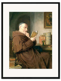 Gerahmter Kunstdruck Lesender Mönch mit Weinglas