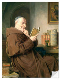 Naklejka na ścianę Reading monk with wine glass