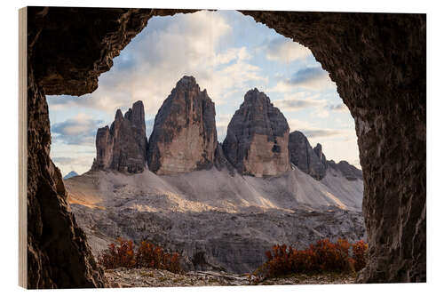 Holzbild Drei Zinnen, Dolomiten, Südtirol