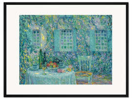 Gerahmter Kunstdruck Tisch in der Sonne zwischen Blättern