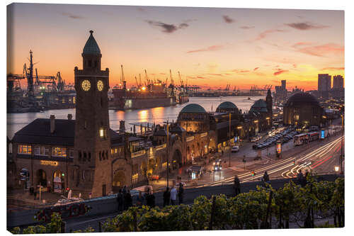 Leinwandbild Landungsbrücken und Hafen, Hamburg