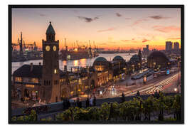 Gerahmter Kunstdruck Landungsbrücken und Hafen, Hamburg