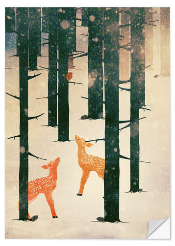 Sticker mural Faons en hiver
