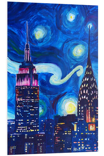 Tableau en PVC Nuit étoilée à New York, inspirée de Van Gogh