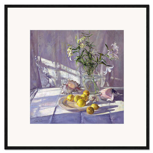 Gerahmter Kunstdruck Stillleben Blumen und Zitronen