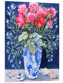 Foam board print Roses, carnations and lobelia in a blue and white vase, 2011