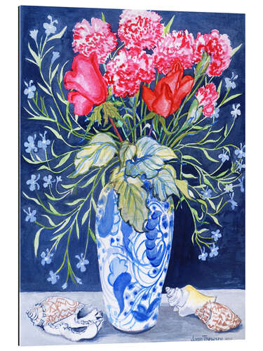 Gallery Print Rosen, Nelken und Lobelien in einer blau-weißen Vase, 2011