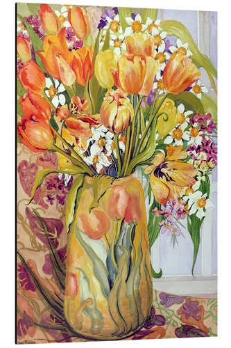 Tableau en aluminium Tulipes et jonquilles dans un vase